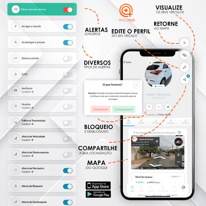 Rastreador Veicular + Bloqueio Remoto | Localize em Tempo Real pelo App + 4G com Chip de Brinde